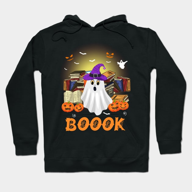 Book Reader Librarian Bookworm Boo Ghost Funny Hoodie by Lorelaimorris